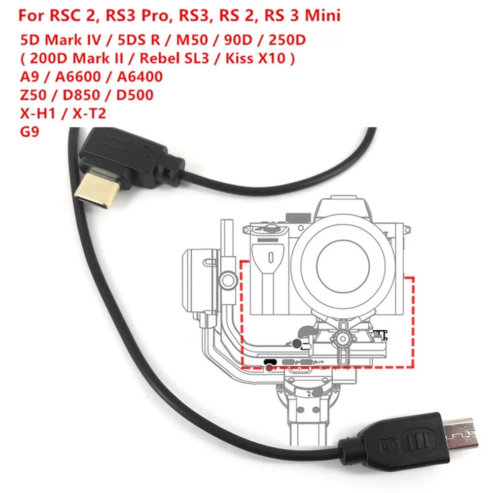 Câble de contrôle de caméra USB-C vers Micro-USB pour DJI RS5 RSC2 RS4 RS3Pro RS3 & Nikon Z50 D850 D500 Fuji XH1 XT2 G9 TYPECtoMICRO