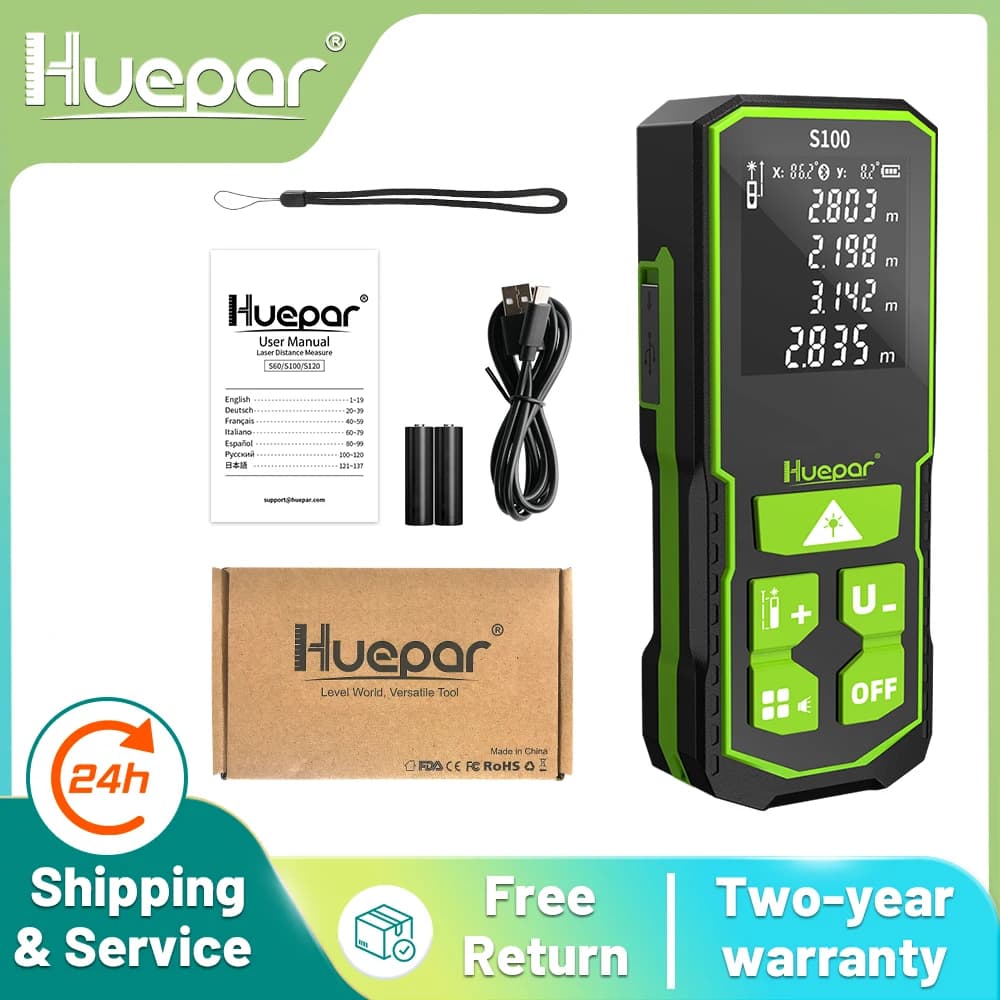 Télémètre Laser Numérique Huepar 60M Mesureur Laser Avec Rétro-Éclairé LCD Ruban à Mesurer Outil de Test S60