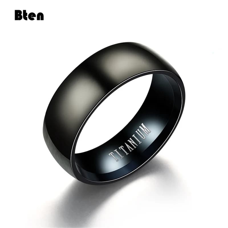 Bten – bague en titane pour hommes, 8mm, noir, 100%, finition mate, classique, bijoux de fiançailles, bracelets de mariage