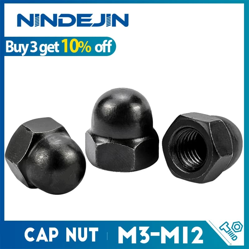 NINDEJIN – écrou de capuchon de gland noir en acier au carbone, 6-80 pièces, M3 M4 M5 M6 M8 M10 M12, DIN1587