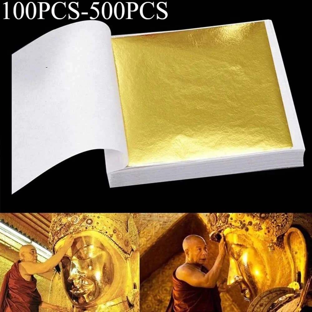 Feuille d'or brillante Pure K pratique, 9x9cm, 100/500 feuilles, pour dorure, lignes de meubles, artisanat mural, décoration