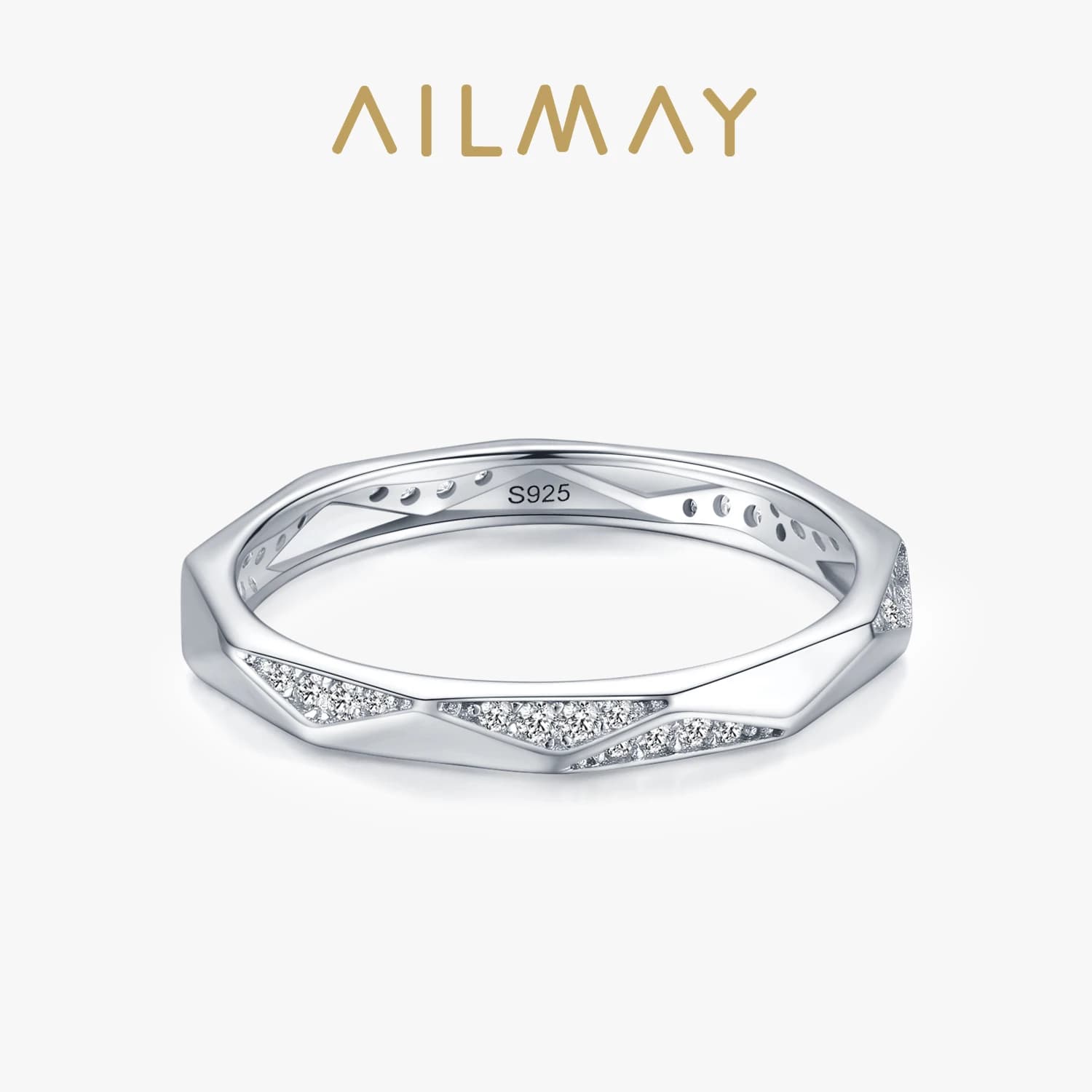 Ailmay – bagues en argent Sterling 925 véritable, Design géométrique minimaliste, Zircon clair, Anti-allergie, bijoux fins pour femmes et filles, cadeaux