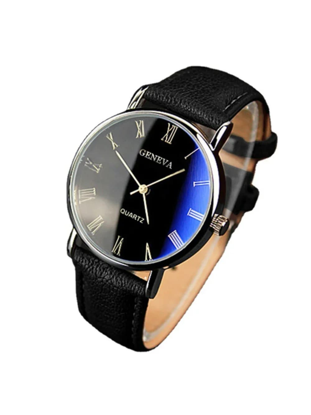 Nouvelle Montre Homme Genève 2026 en Promotion, Chiffres Romains, Bracelet en Similicuir Bleu, Quartz Analogique, Montre-Bracelet d'Affaires