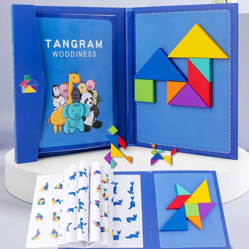 Puzzle magnétique 3D Tangram à formes géométriques, jeu Montessori pour enfants, jouet éducatif en bois
