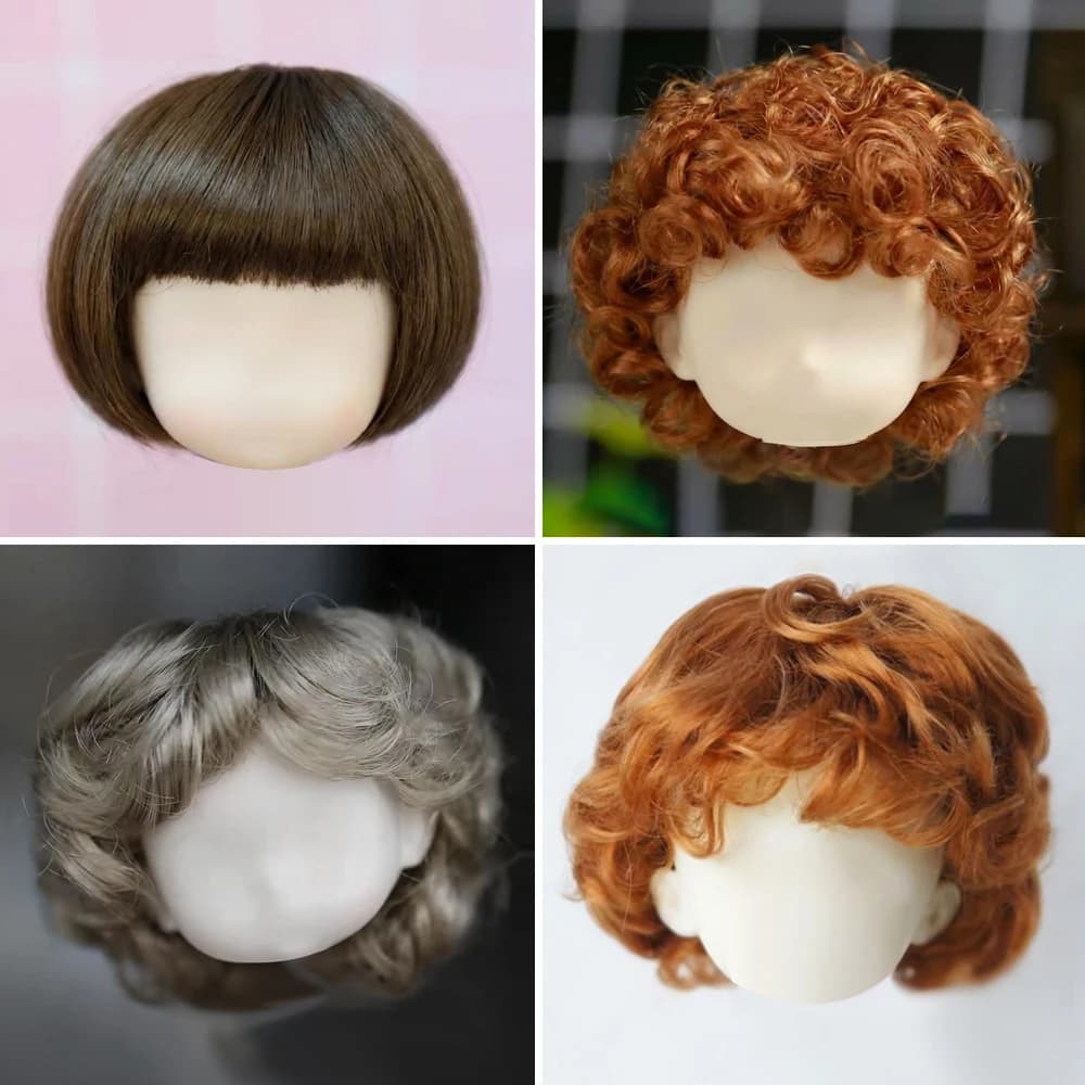 Adorable perruque de poupée, cheveux courts brun doré noir, style bobo mignon pour poupée OB11, 1/8 BJD, boucles, accessoires pour poupées