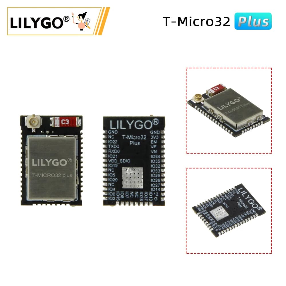 LILYGO® T-Micro32 Plus ESP32 Carte de Développement Sans Fil WiFi Bluetooth Module Compatible 8 MO de mémoire flash 2 MO Psram ESP 32 Pour Arduino