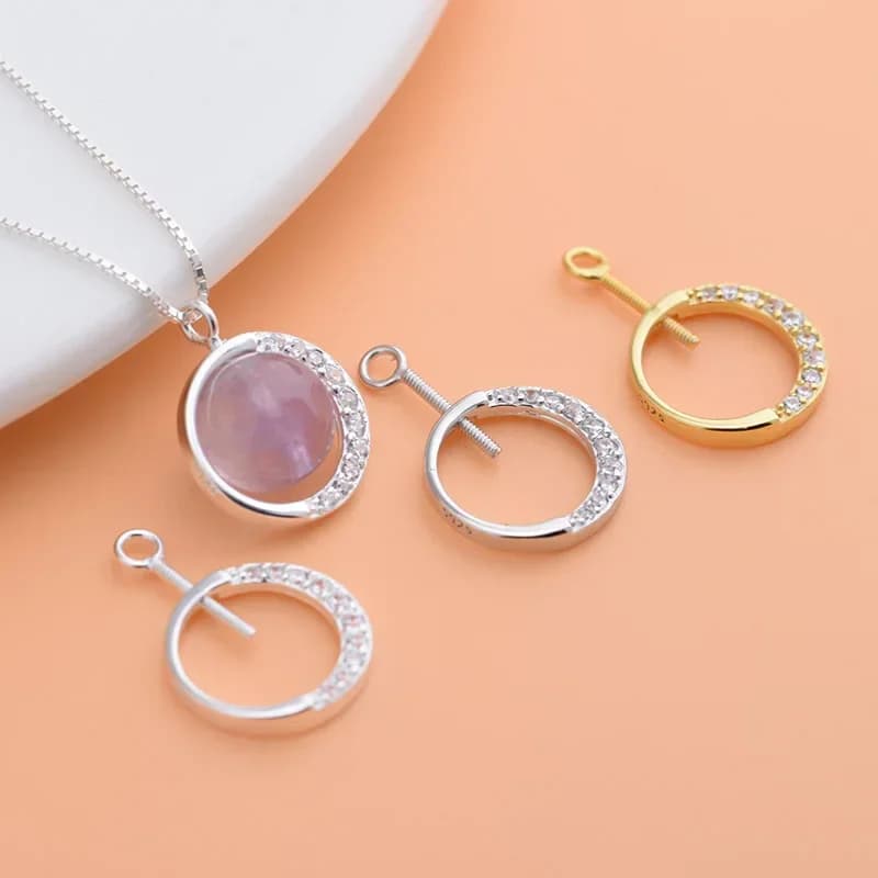 Pendentif rond en fil d'argent regardé S925, perle pouvant être placée, collier de bricolage fait à la main, accessoires de matériel de bracelet