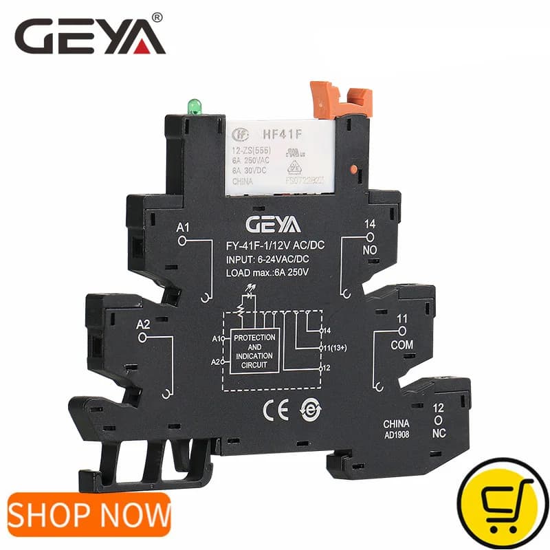 Module de relais mince GEYA, circuit de protection, relais 6A, 12VDC/AC, 24VDC/AC, 48VDC/AC, 110VAC, 230VAC, prise de relais, épaisseur 6,2 mm
