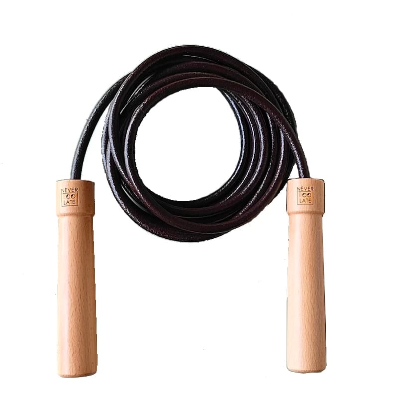 NEVERTOl'hyRapidly-Corde à Sauter Robuste, Gros Ocale, Roulement à Billes Intégré, Manche en Bois, Cuir, 3m, 8mm, 305g