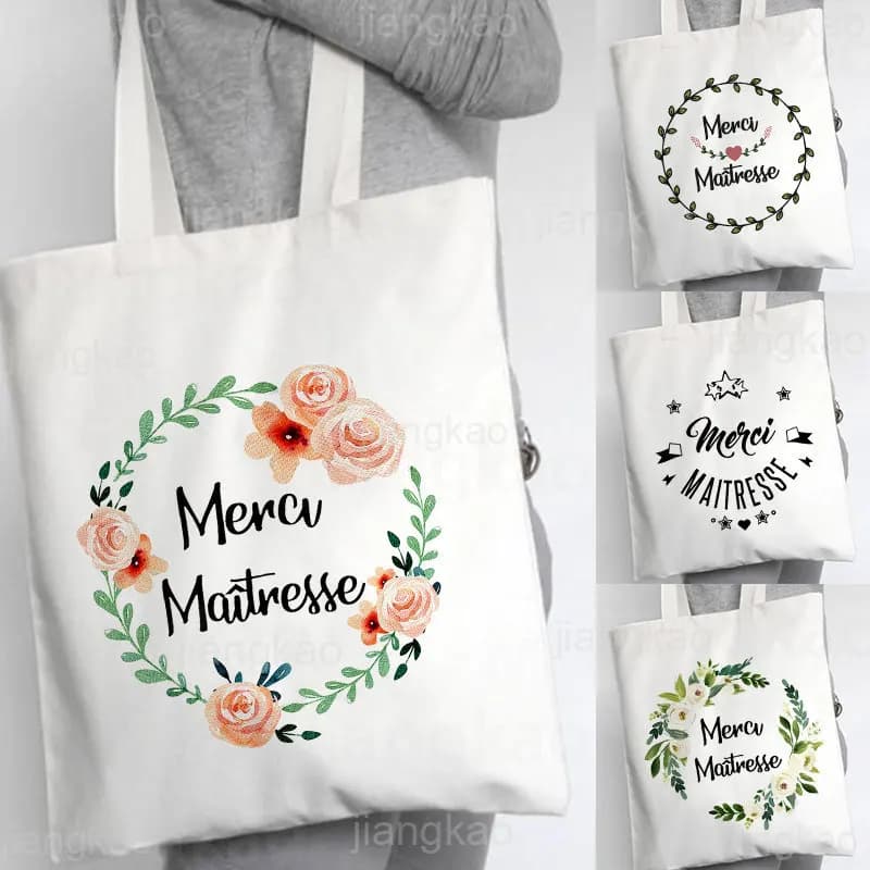 Sacs à Main en Toile Imprimée en Français pour Femme, Fourre-Tout de Shopping, de Voyage, Poudres de Rangement Réutilisables, Cadeaux Enseignants, Cuillère à soupe