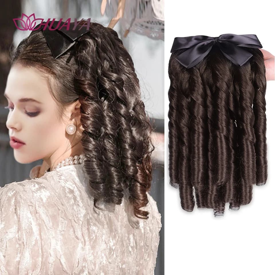 HUAYA synthétique noir bouclés queue de cheval Extensions de cheveux avec peigne à cheveux queue de poney pinces à cheveux postiches pour femmes résistant à la chaleur