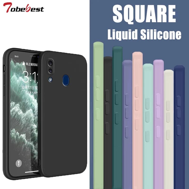 Coque de protection en Silicone liquide pour Samsung Galaxy, pour modèles A10, A20, A30, A50, A70, A10S, A20S, A30S, A50S, A70S, à bord droit