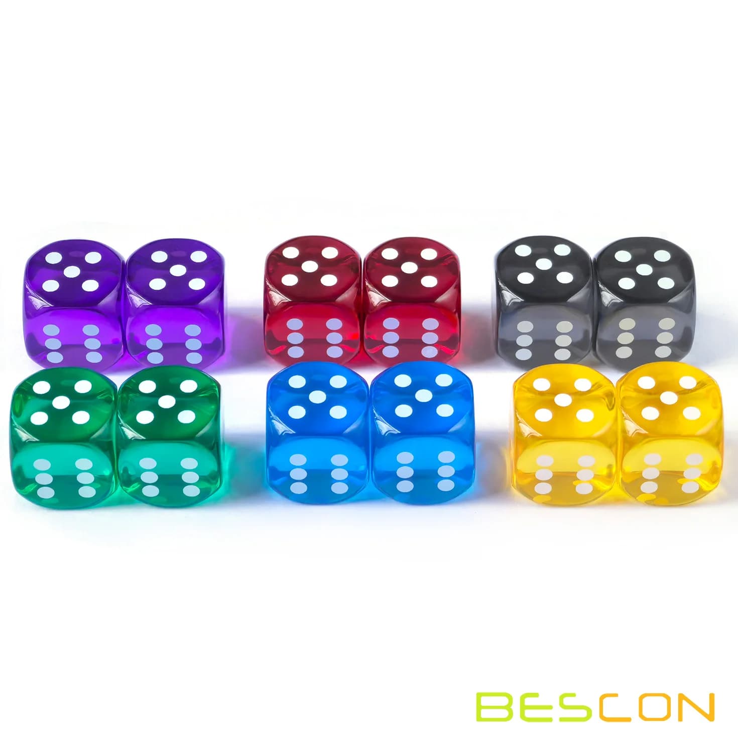 14.5MM Précision D'impression Dés Couleurs Translucides 0.57 pouces, 6 pièces Ensemble