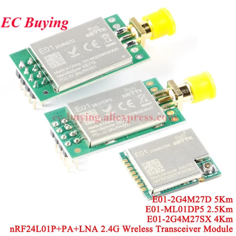 Module sans fil Wifi IoT EByte NRF24L01P NRF24L01 PA LNA longue portée 2.4GHz SPI DIP, 1 à 5 pièces, E01-2G4M27D E01-ML01DP5 E01-2G4M27SX