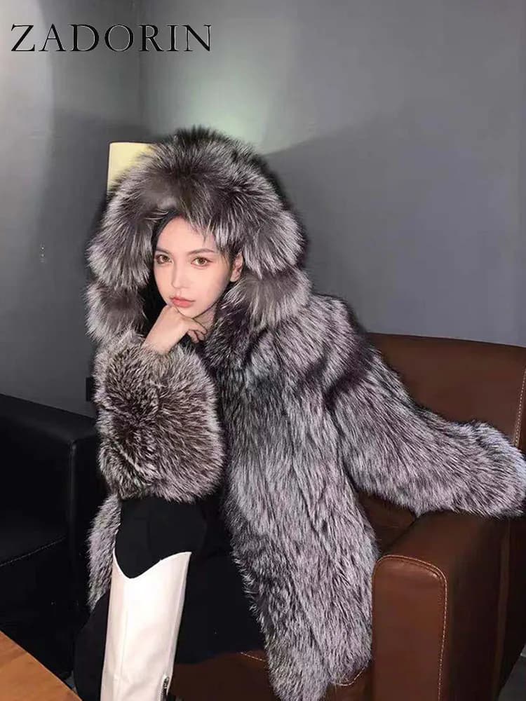 ZADORIN nouveau luxe concepteur fausse fourrure manteau femme à capuche fermeture éclair fourrure chaud hiver fausse fourrure veste Streetwear fourrure manteaux femme hauts