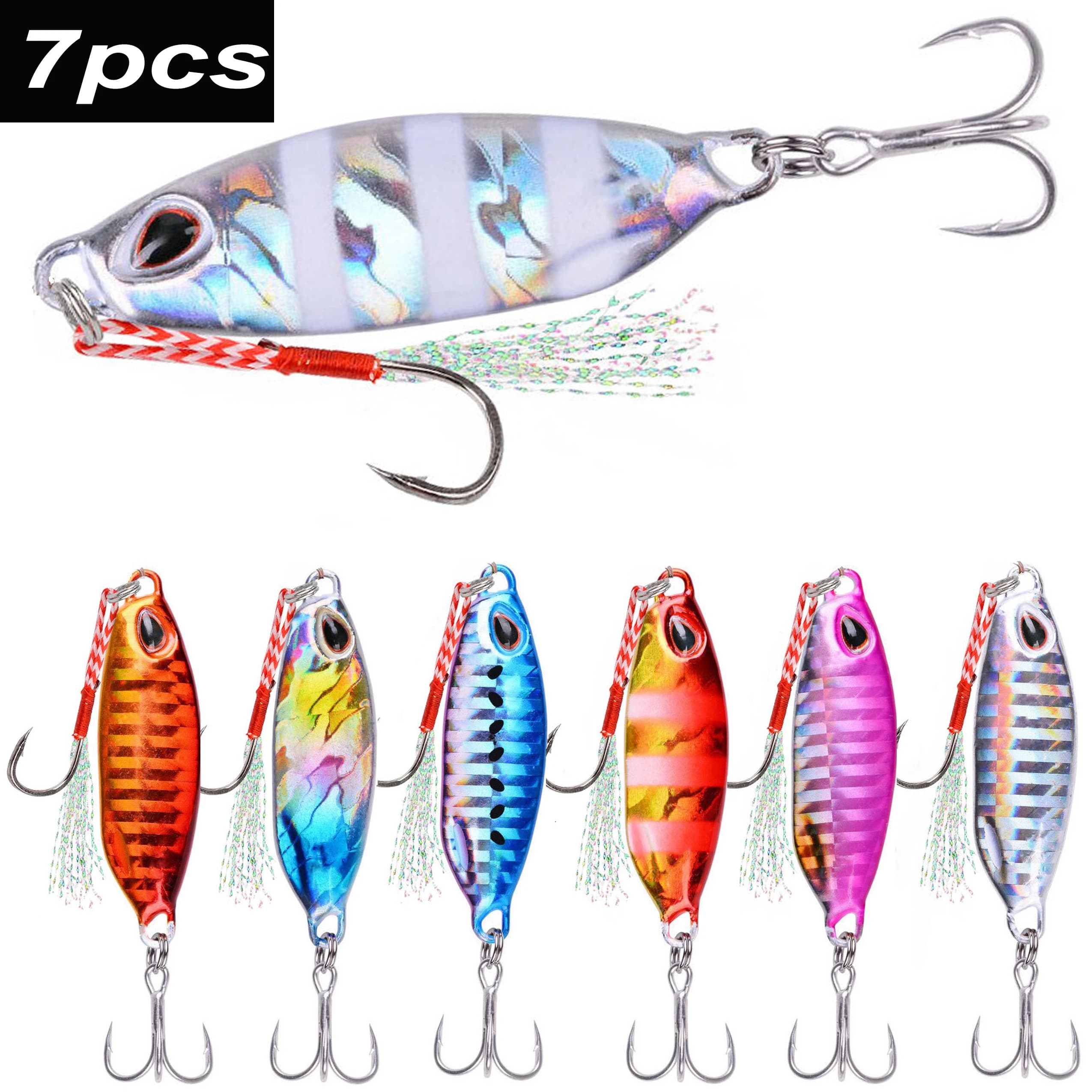 7 pièces/lot 10g 15g 20g 30g 40g cuillère métallique de gabarits à coulée lente haute qualité VIB appât artificiel leurres de pêche en mer gabarits leurre de poisson