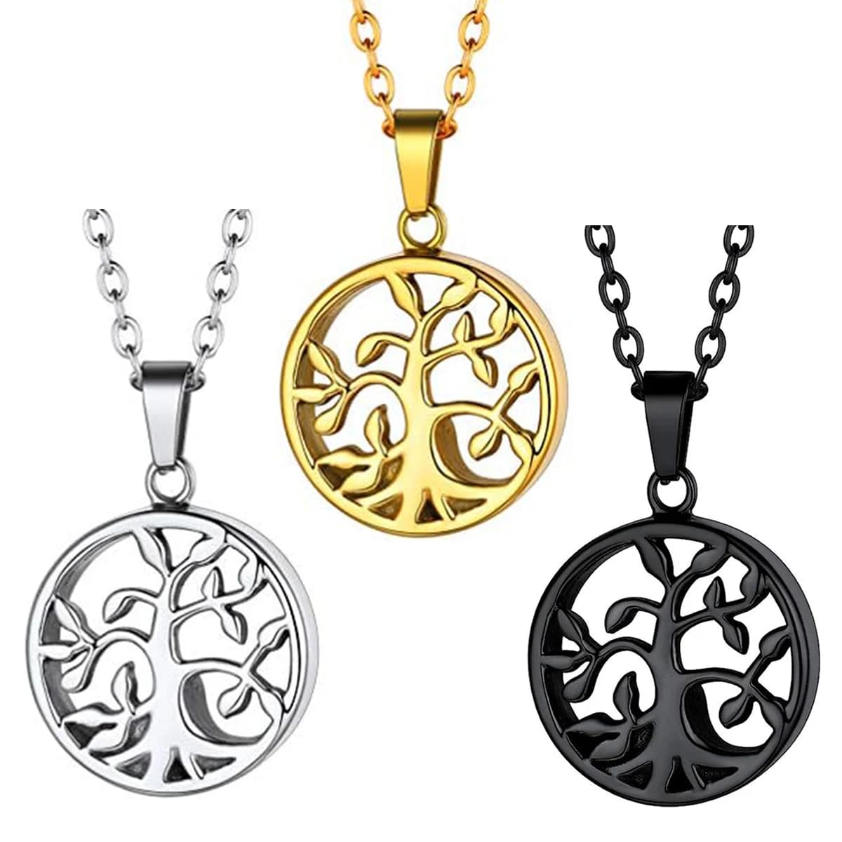 Médaillon d'arbre de vie unisexe en acier inoxydable, pendentif d'urne de crémation, collier pour cendres, bijoux commémoratifs ronds pour animaux de compagnie/humains