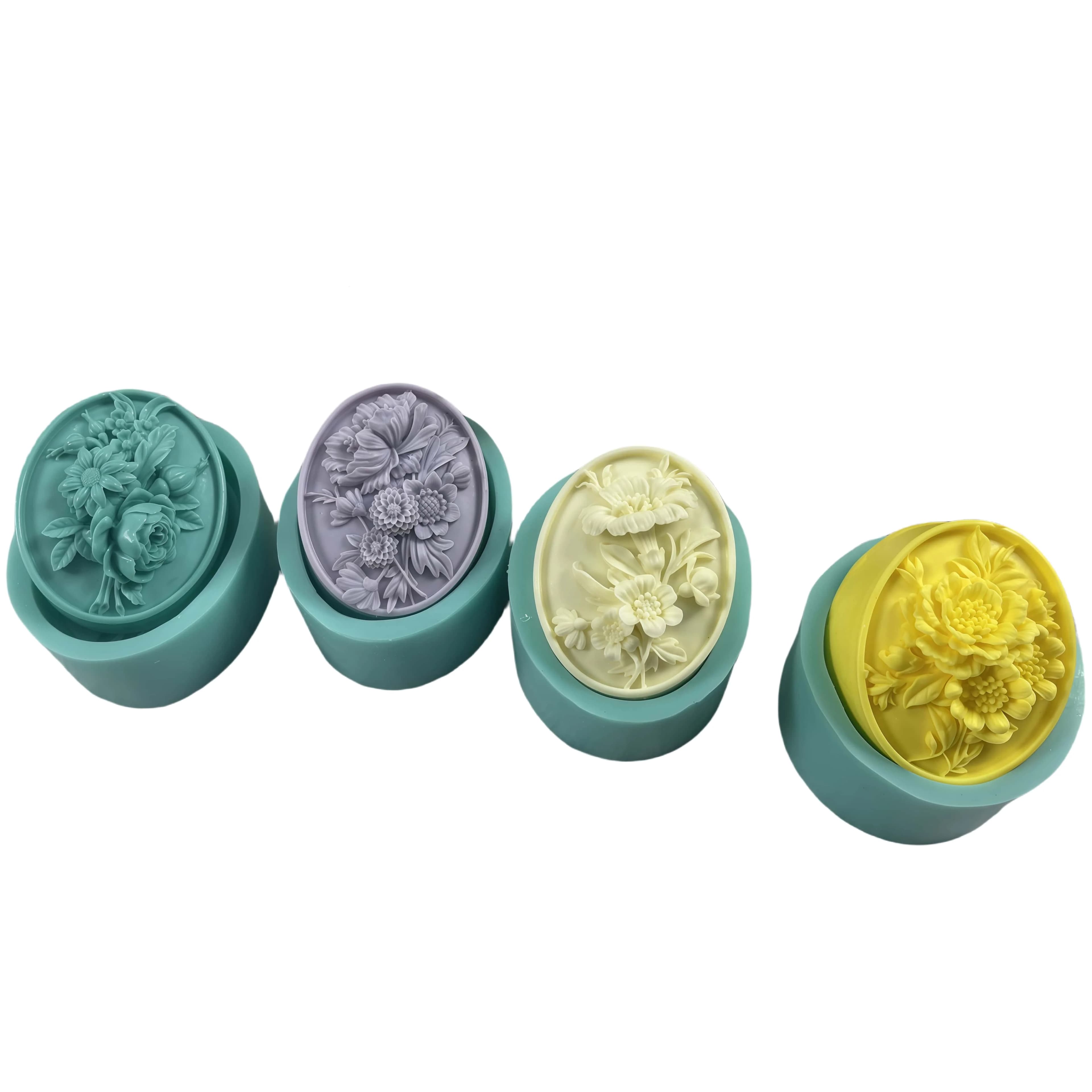 Moule à savon ovale 3D à fleurs, barre naturelle, bougie parfumée, cire, Silicone, plâtre d'aromathérapie, artisanat en résine