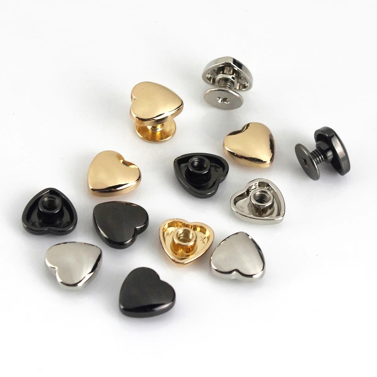 Rivets arrière à vis métalliques en forme de cœur, 10 pièces, pour goujons en cuir, vêtement à ongles, ceinture artisanale, portefeuille, sac, matériel de décoration 10mm