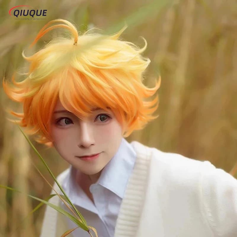 Perruque de cosplay courte Emma avec bonnet, cheveux synthétiques, degré de chaleur, Yakusoku no Neverland, 30cm, 63194