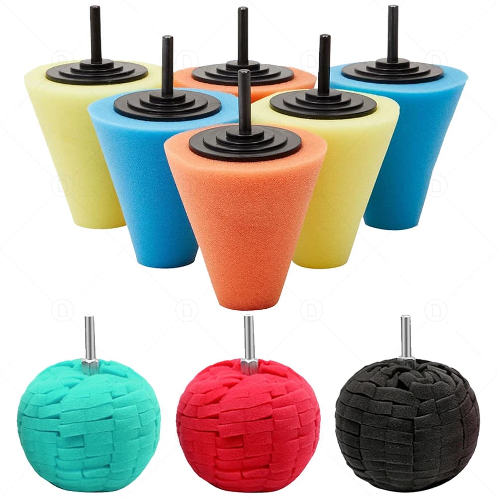 Tampon éponge de polissage pour perceuse, cône de polissage, boule d'éponge, Kit de brunissage pour roues de voiture automobile, soins du moyeu, métal, plastique, verre