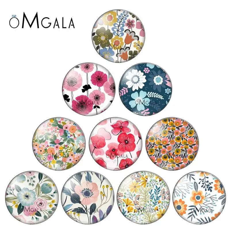 Cabochon en Verre avec Photo Ronde, Motifs de Fleurs de miles, Démo, Dos pio, Résultats de Direction, Mode Mixte, 10 Pièces, 12mm, 18mm, 20mm, 25mm, 30mm