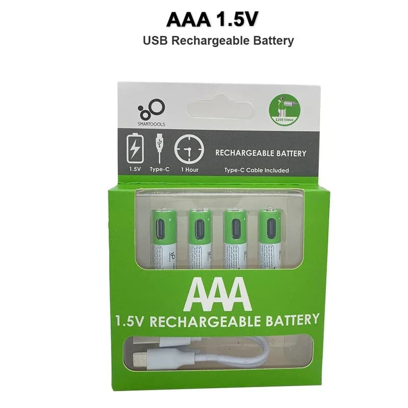 Batterie rechargeable USB 1.5V AAA 750mWh Li-ion pour souris sans fil, télécommande, jouets + câble Type-C original