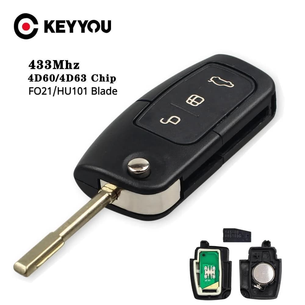 KEYYOU clé à distance de voiture bricolage pour Ford Fusion Focus Mondeo Fiesta Galaxy HU101 FO21 lame véhicule clé rabattable 4D60 4D63 puce 80/40 bits