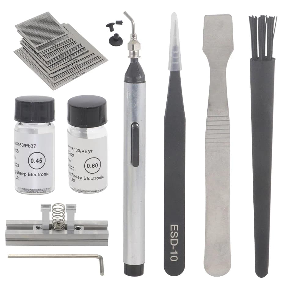 1 ensemble de pochoirs de reballage BGA à chaleur directe, pâte à souder, Station de boules d'étain, maille en acier, Kit de reballage BGA pour réparation de retouche SMT