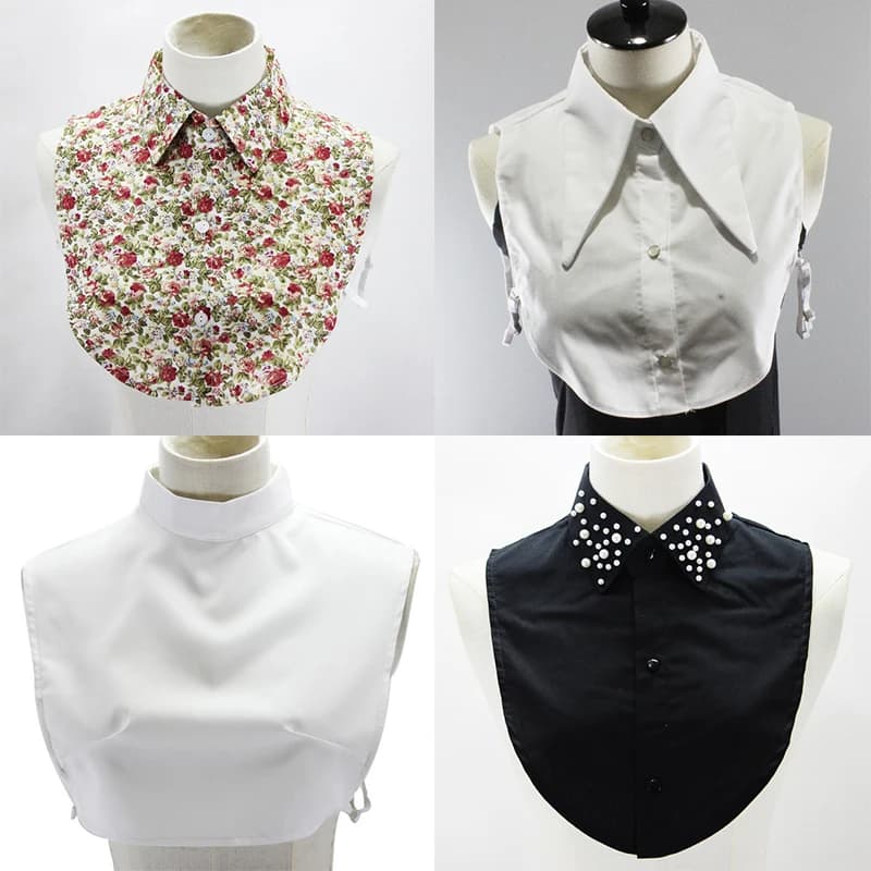 Linbaiway 43 Styles Faux col montant chemise à revers col détachable femmes dentelle florale Faux col demi-chemise Blouse Faux Col