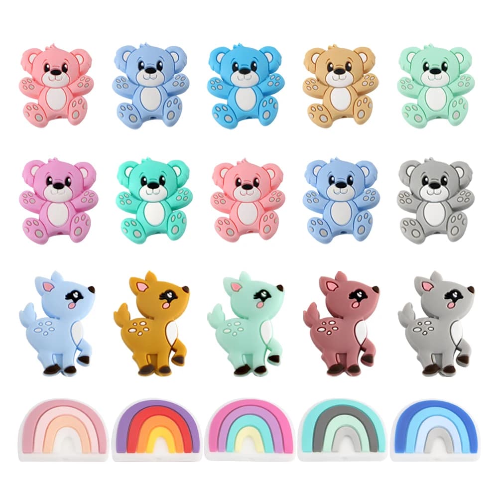Sunrony 10 pièces animaux cerf perles de Silicone arc-en-ciel perles pour la fabrication de bijoux bricolage collier accessoires