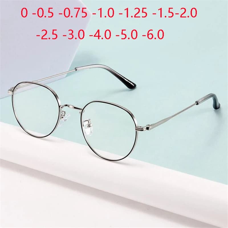 Lunettes de myopie polygone Anti-lumière bleue en métal, lunettes de Prescription photochromiques grises pour femmes et hommes, 0 -50 -75 -100 à -400