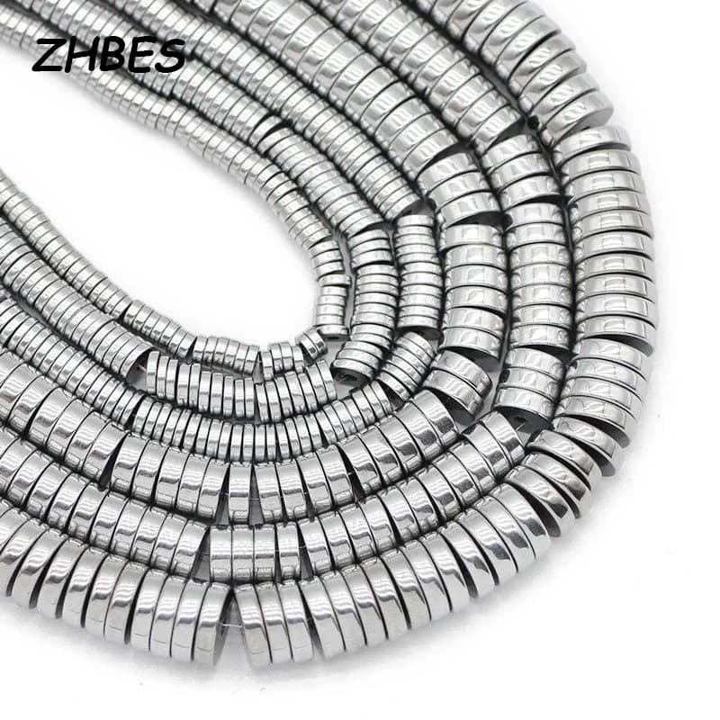 Pierre naturelle en forme de pièce de monnaie, hématite argentée, perles d'espacement rondes plates pour bijoux, bracelet de bricolage exécutif, 3mm, 4mm, 6mm, 8mm