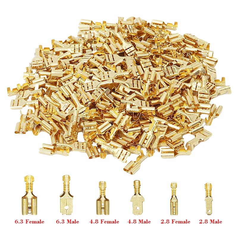 Connecteur de Terminal à sertir femelle et mâle, 100 pièces/lot, 2.8/4.8/6.3mm, ensemble de connecteurs de fil électrique pour haut-parleur de voiture en laiton doré/argent