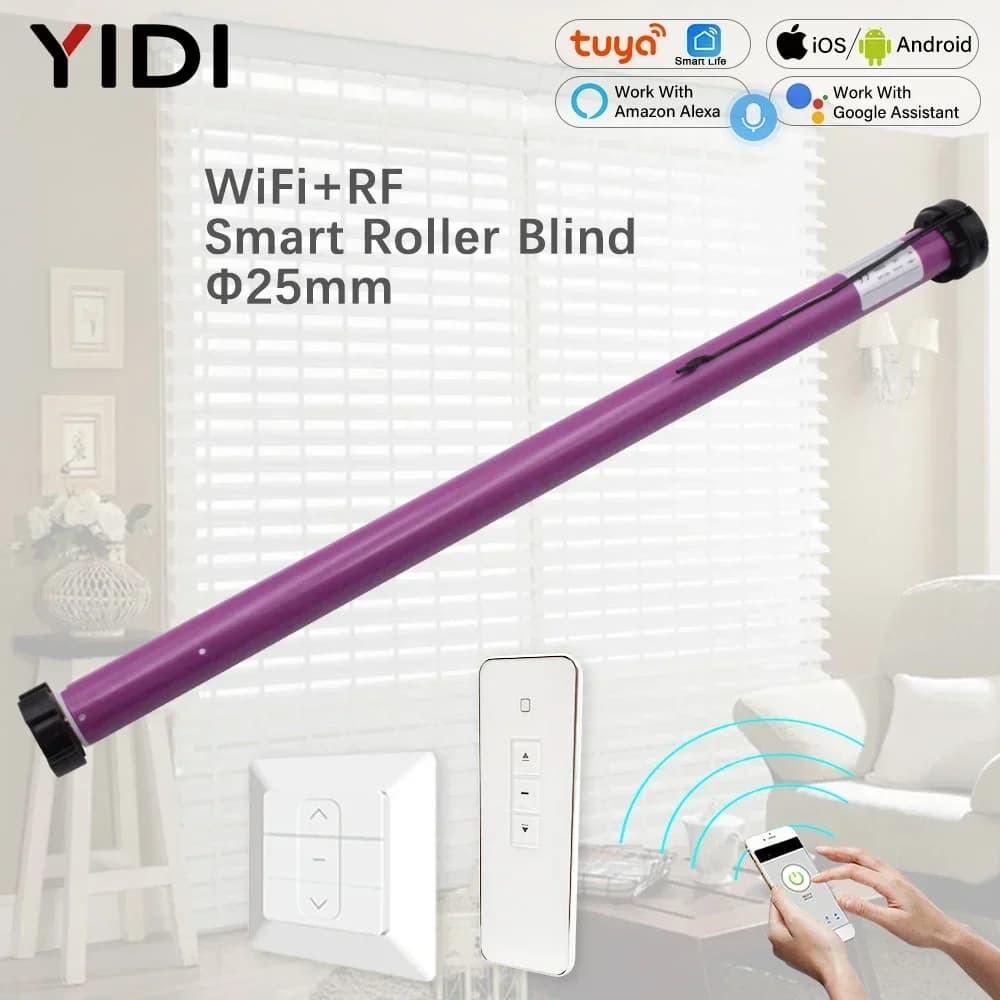 Moteur tubulaire intelligent WiFi RF Tuya 25 mm pour stores enrouleurs AC, rideaux automatiques, pour tube de 38 mm, sans hub, compatible Alexa Google