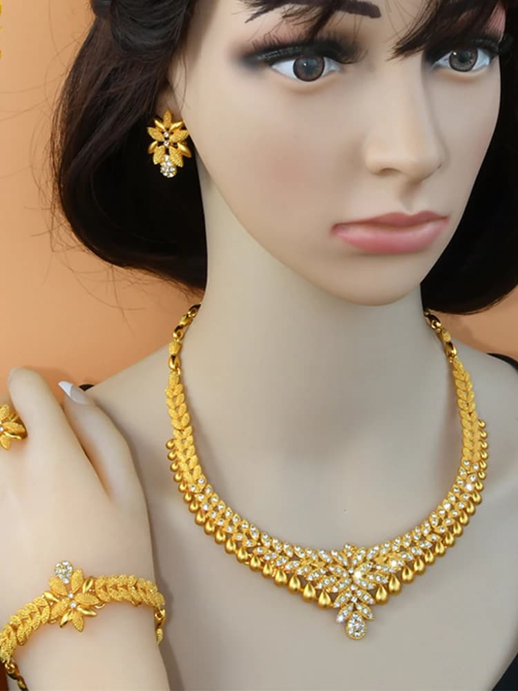 ANIID – ensemble de bijoux africains, grand collier, dubaï, couleur or éthiopien, boucles d'oreilles, Bracelet pour femmes, ras du cou de mariée, vente en gros