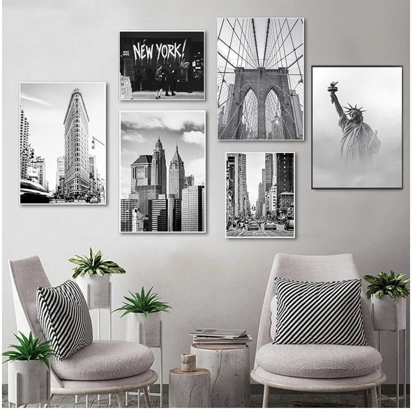 Peinture murale d'images pour décor de salon, Statue de la liberté de New York, affiches et imprimés nordiques noirs et blancs, toile d'art mural