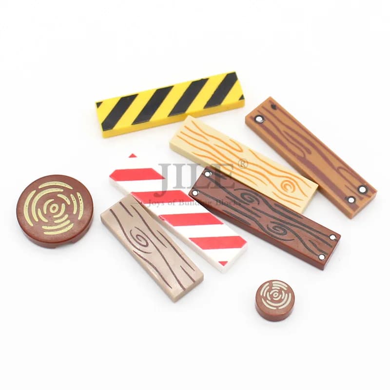 50pcs Moc Tile 1x4 1x3 tablette avec Grain de bois rayures de Danger motif bricolage blocs de construction briques compatibles avec 2431 63864