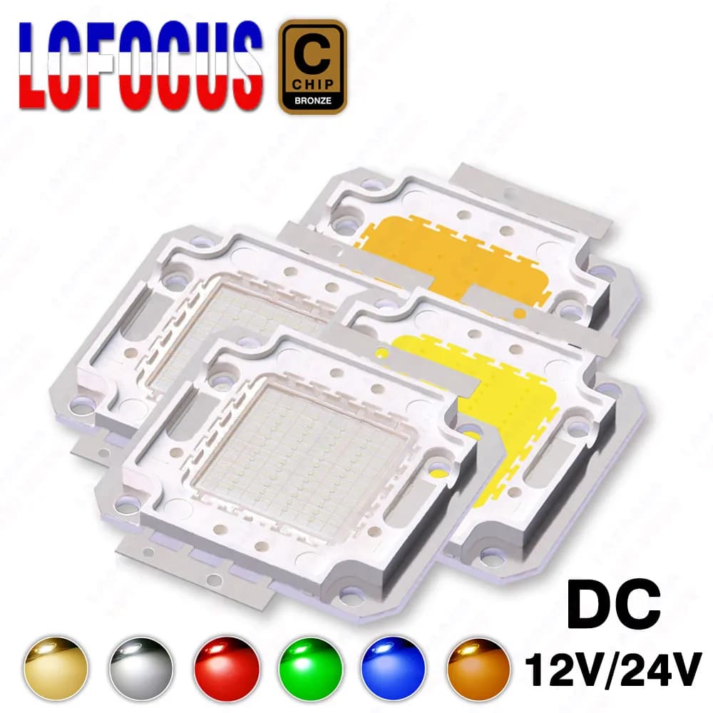 Puce LED 12V 24V 10W 20W 30W 50W blanc chaud blanc naturel blanc froid rouge vert bleu jaune COB adapté aux projecteurs et projecteurs