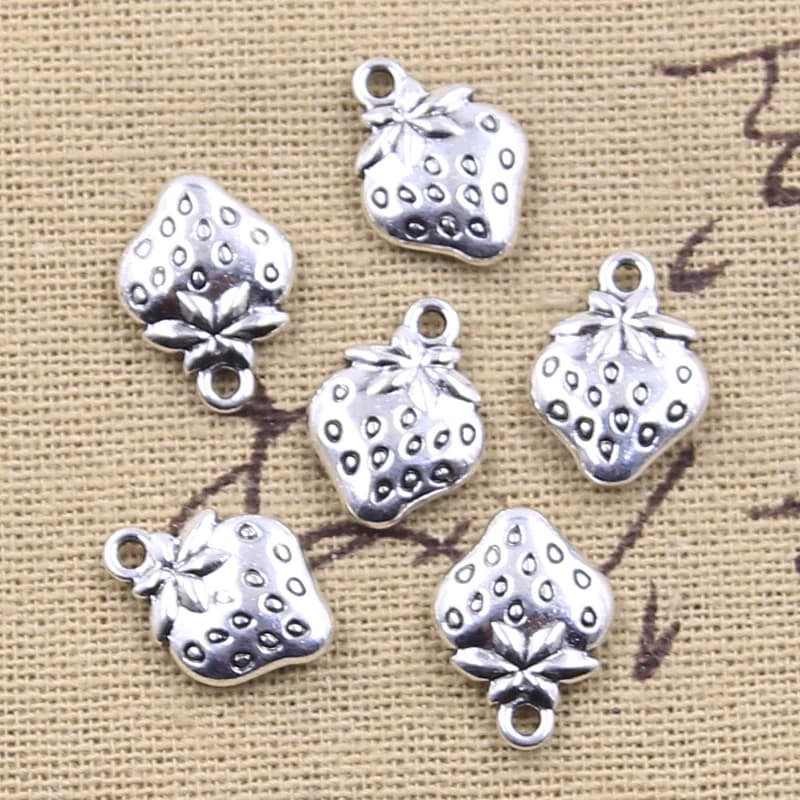 20 pièces breloques fruits fraise 15x11mm Antique couleur argent pendentifs bricolage artisanat faisant des résultats bijoux tibétains faits à la main