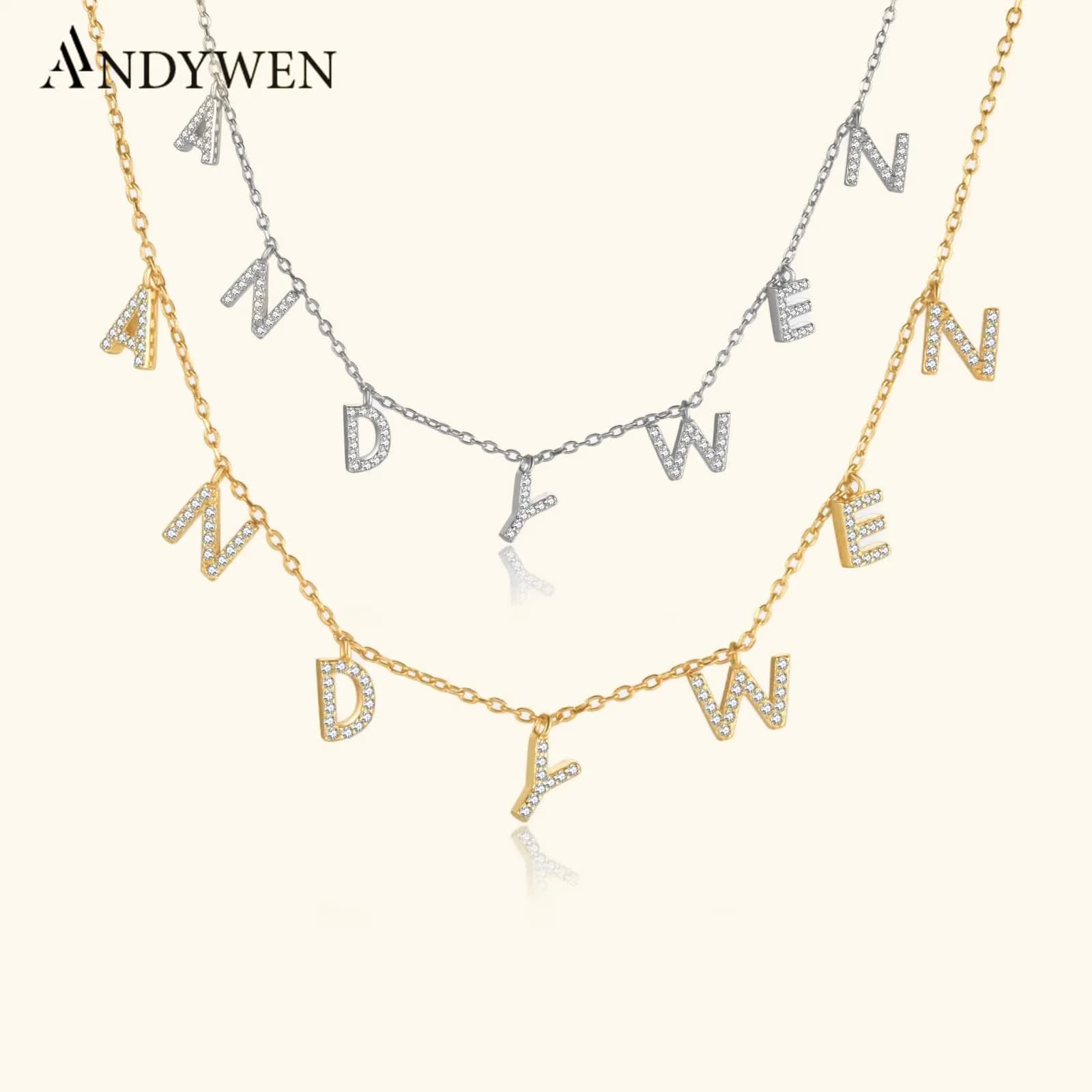 ANDYWEN 925 argent Sterling or nom personnalisé pendentif collier Alpahbet cadeau d'anniversaire Valentiens bijoux initiaux européens