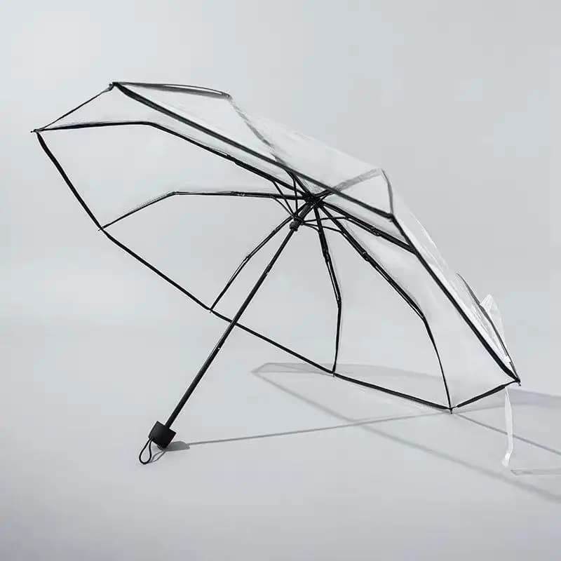 Parapluie Transparent pliant, Non automatique, bord ondulé, noir, Business, pour femmes, en plastique Transparent, pour dames
