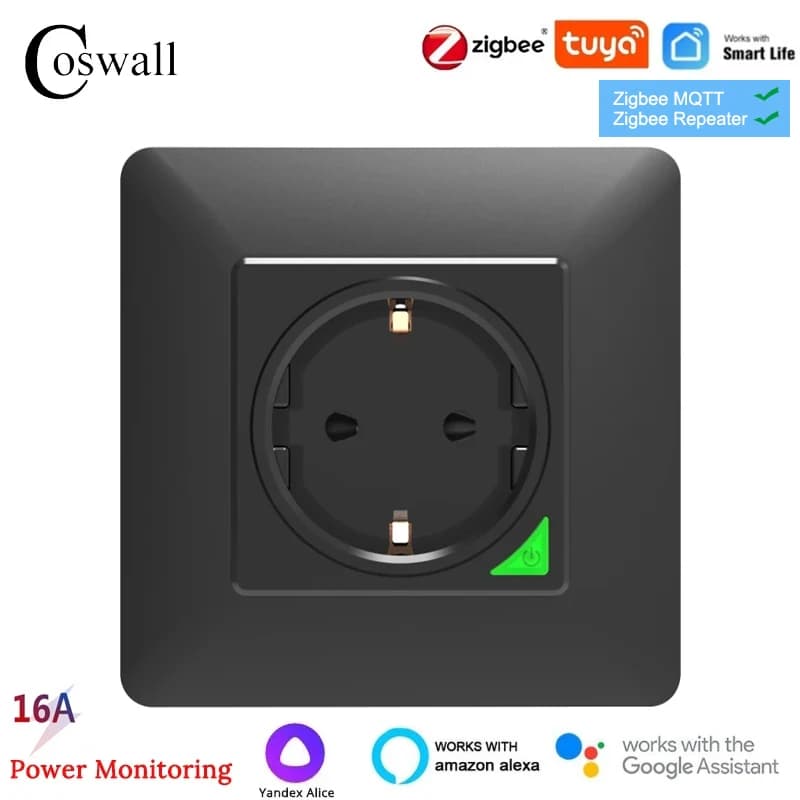 COSWALL Zigbee 3.0 Tuya prise murale ue avec interrupteur de minuterie marche/arrêt rétro-éclairage fonctionne avec Alexa Google Home Yandex Alice/SmartThings
