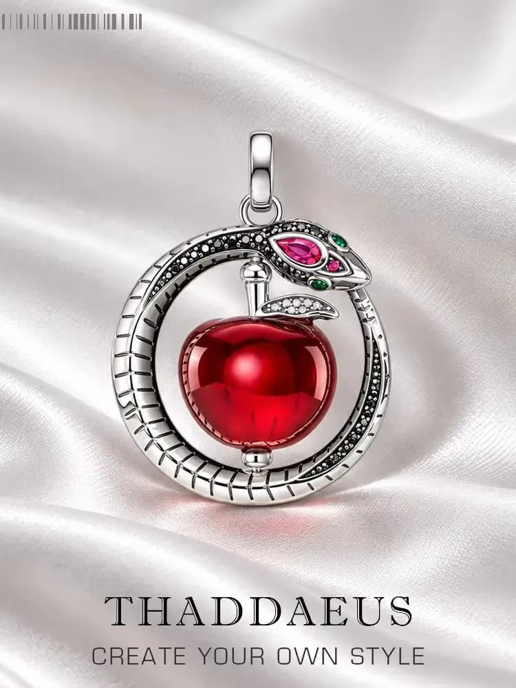 Pendentif pomme avec serpent, flambant neuf, bijoux fins bohémien, Europe, en argent Sterling 925, cadeau tridimensionnel pour femmes