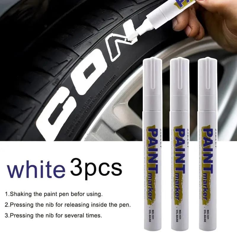 Marqueurs de peinture blancs étanches pour voiture, ensemble de stylos à base d'huile, séchage rapide et en continu, 3 pièces