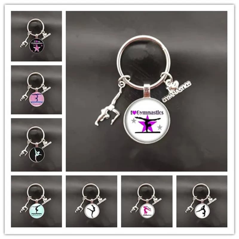 Nouveau produit/porte-clés de gymnastique rythmique/gymnotte, pendentif avec design en cristal, porte-clés de gymnastique fait à la main, cadeau commémoratif