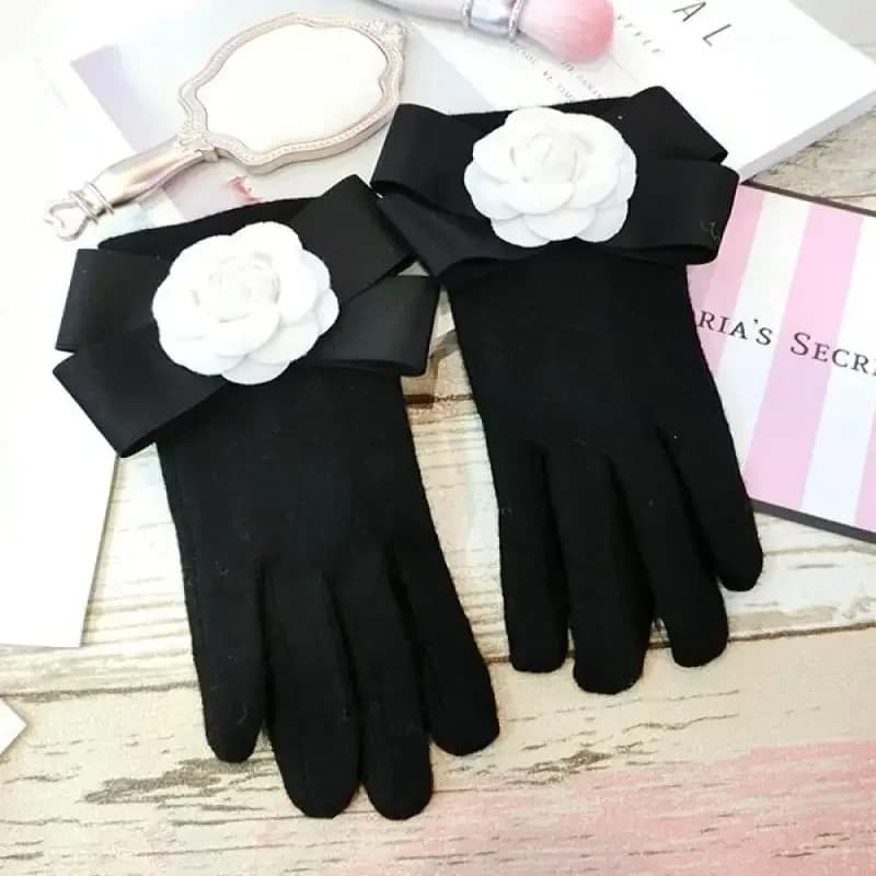 Gants en Cachemire pour Femme, Version Coréenne, Petit sexuellement, Perle, 5 GROCamellia Flower, Doigt, Écran Tactile, Hiver