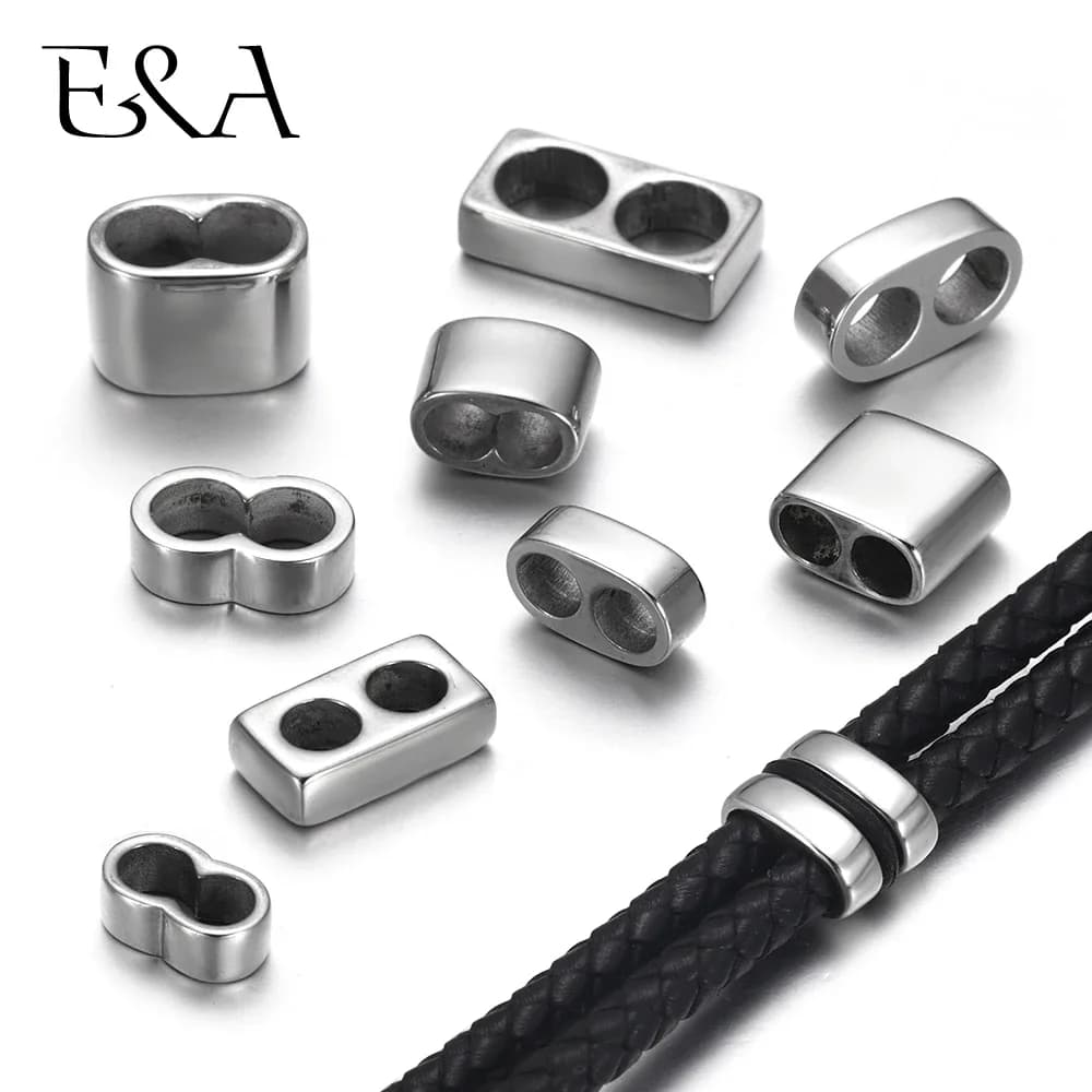 Perles de cordon en cuir à Double trou, 4mm 5mm 6mm, pour la fabrication de bracelets et de bijoux, accessoires en acier inoxydable, perles d'espacement à deux trous, 10 pièces