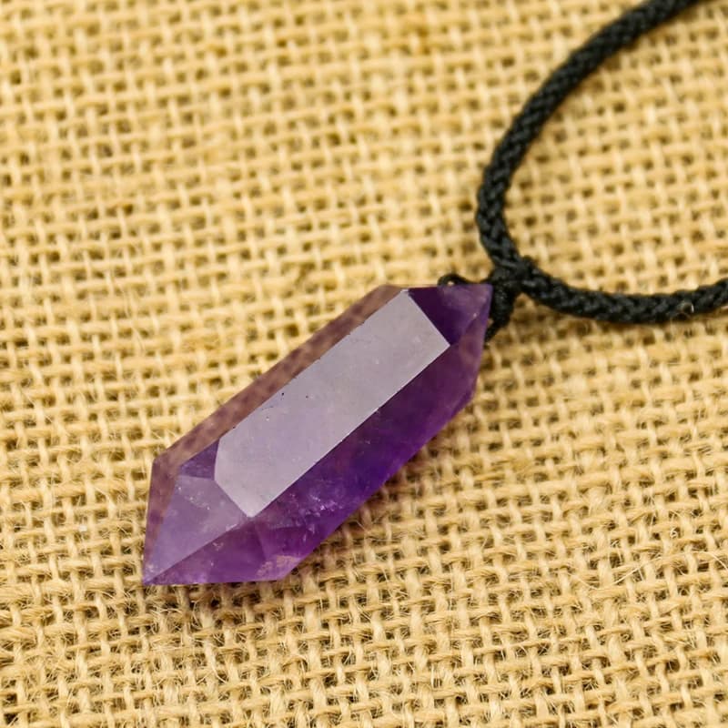 Véritable améthyste brute Herkimer lavande violet pendentif Quartz Hexagonal pilier flèche énergie cristal Chakra méditation collier