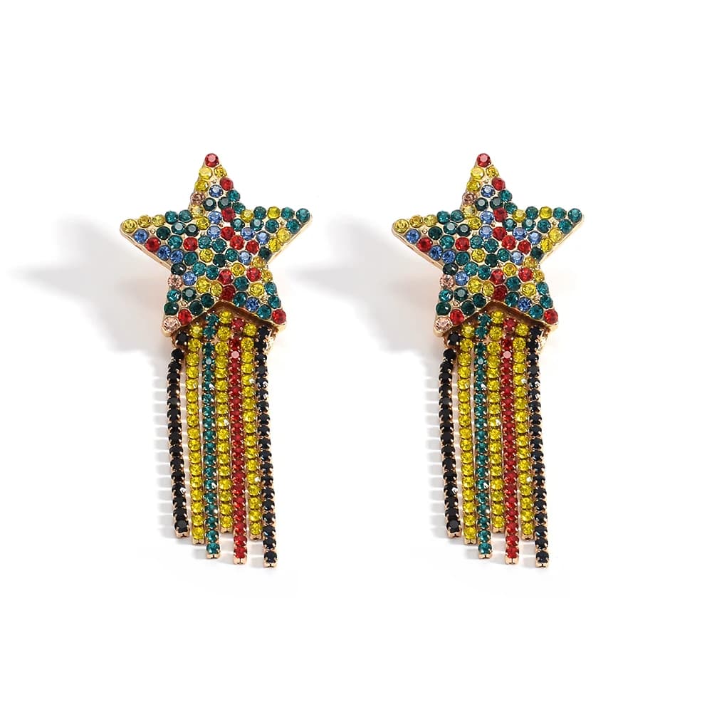 Boucles d'oreilles bohème pour femmes, bijoux en cristal, fait à la main, longues pampilles, perles, étoile, nouvelle collection